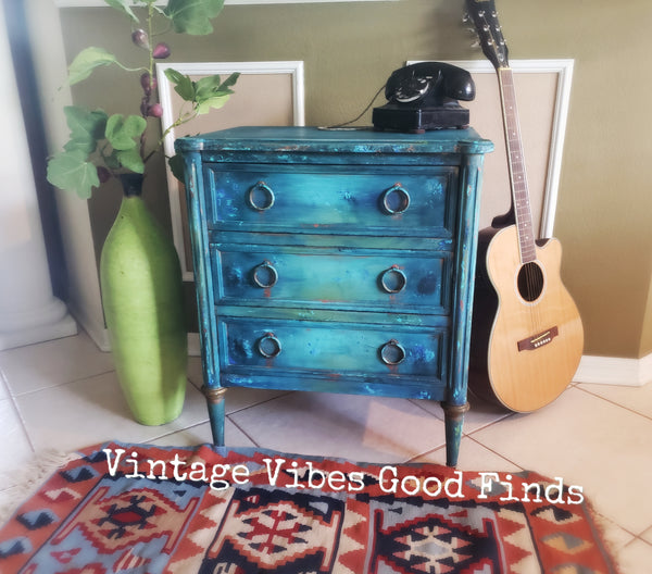 *** SOLD *** Vintage Hand Painted Bohemian Peacock Night Stand