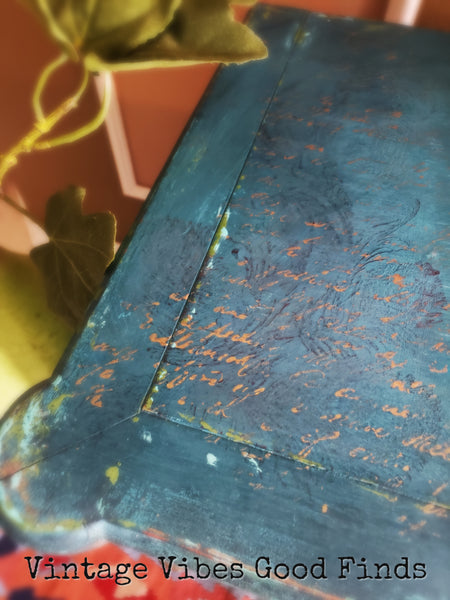 *** SOLD *** Vintage Hand Painted Bohemian Peacock Night Stand
