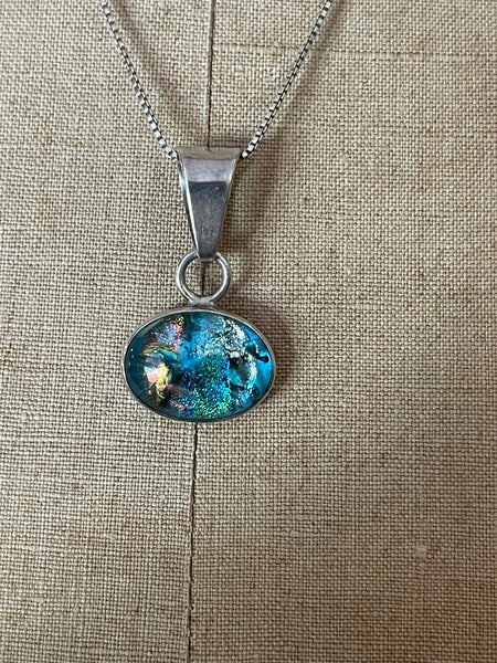 Sterling Silver Dichroic Glass Pendant Necklace