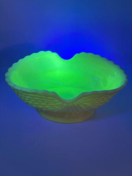 L.G Wright Custard Glass Argonaut Bowl Green Uranium Glass