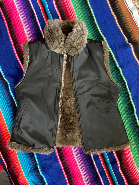 Vintage Reversible Faux Fur Vest with Pockets