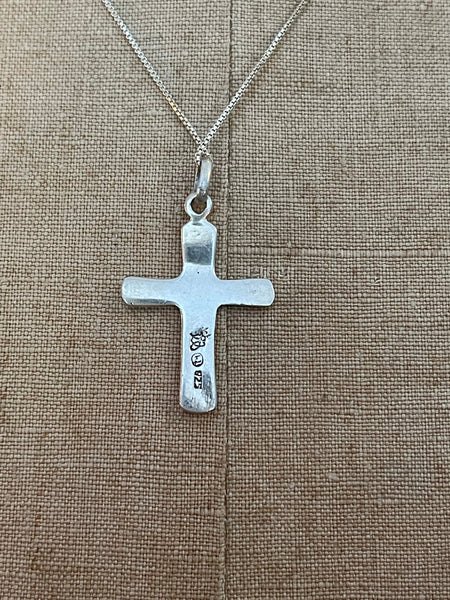Signed Sterling Silver Cross Pendant Necklace