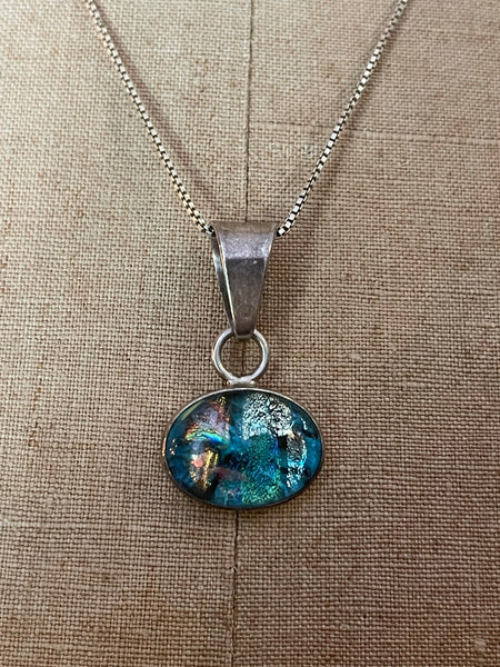 Sterling Silver Dichroic Glass Pendant Necklace