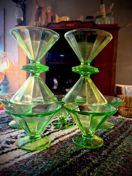 Uranium Vaseline Glass Parfait Cups