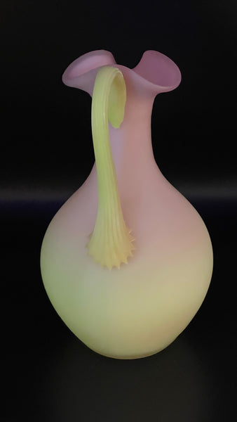 XL Thomas Webb Victorian Burmese Uranium Satin Glass Vase & Pitcher