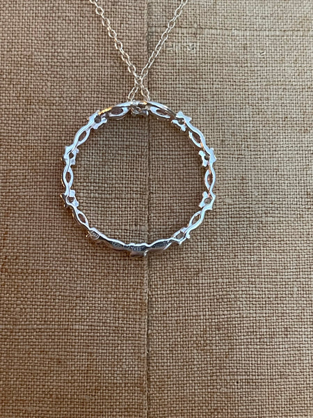 Sterling Silver Circular Pendant with Rhinestones