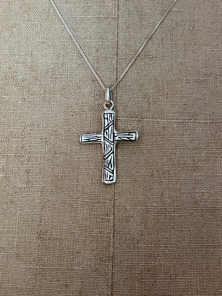 Signed Sterling Silver Cross Pendant Necklace